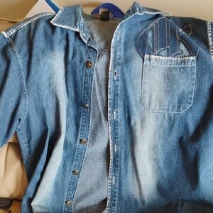 Denim Button-Up Shirt with Embroidered Pocket